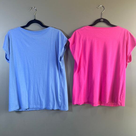 Lot /Bundle of 2 Talbots  Short Sleeve tops Blue & Pink w/ Buttons Size Large - Picture 7 of 7